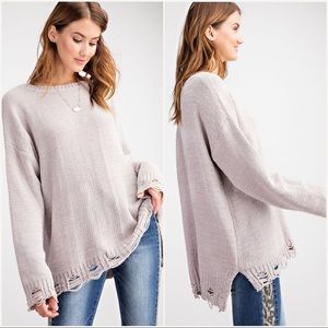 Distressed Hem Chenille Sweater